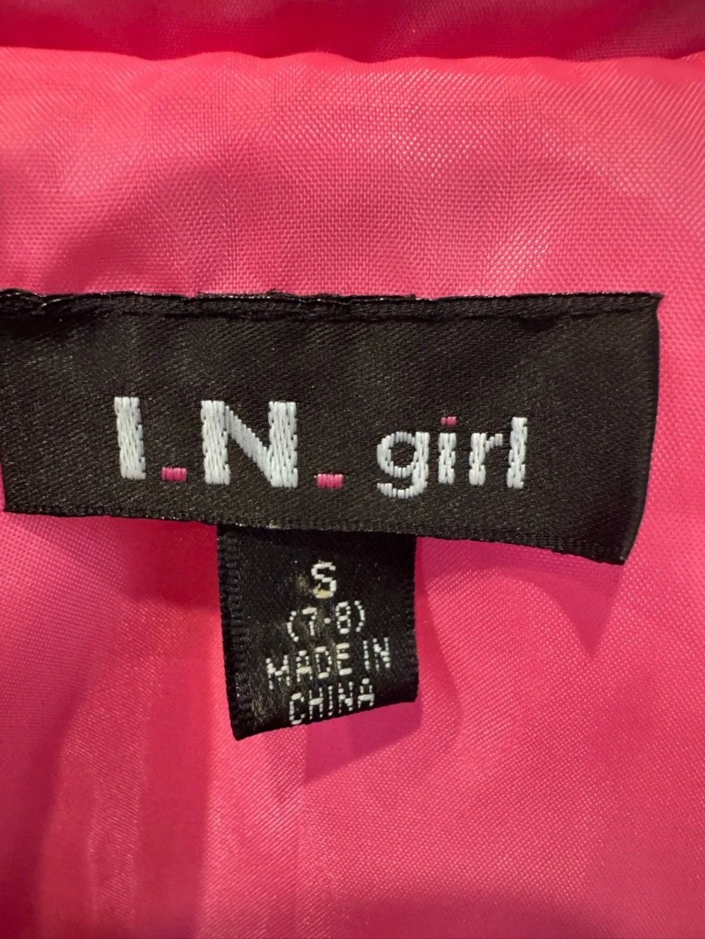 I.N. Girl Pink Quilted Collared Puffer Vest Ruffle Hem Girl’s Size Small (7-8)